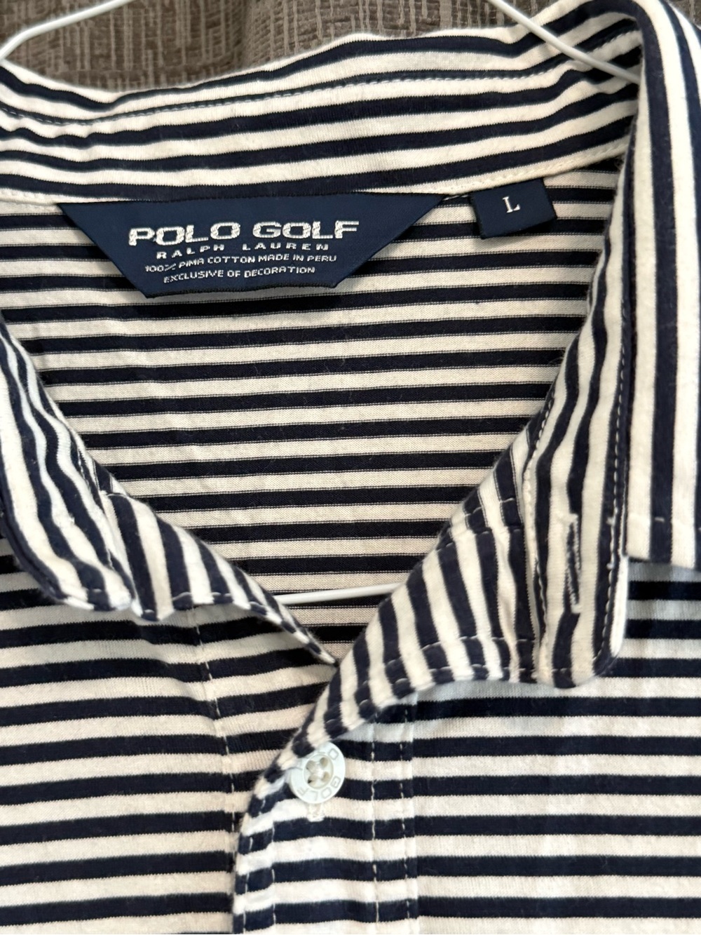 Golf Polo by Ralph Lauren Navy and White Striped Button-Down Top Vintage 1990’s